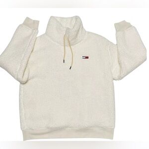 TOMMY HILFIGER SHERPA WINDBREAKER SWEATER WOMEN LONG SLEEVE IVORY COLOR SZ SMALL